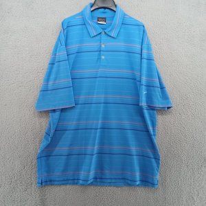 Nike Golf Shirt Mens‎ XL Blue Stripe Fit Dry Polo Performance 3 Button Swoosh
